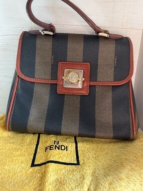 Fendi Brown Striped Top-Handle Bag